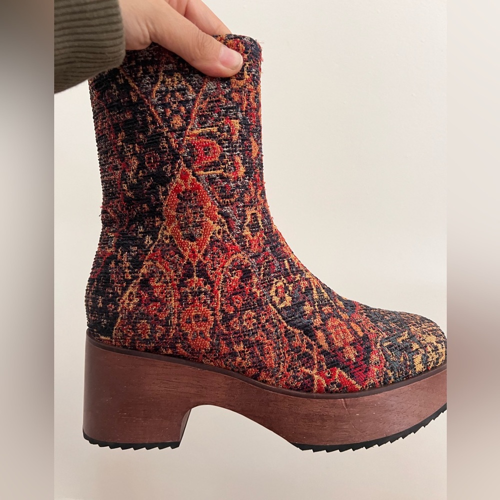 Woven Pattern Platform Ankle Boots - Multi - Picture 4 of 9